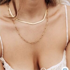 Jennifer Zeuner Karli 14K Gold Hamilton Yellow Gold Herringbone Necklace NEW